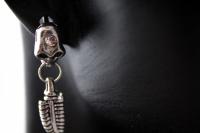 Fake Ear Plug Ear Stretcher - Retro Skull Crystal With Dangle Feather