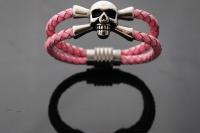 Pink Leather Skull Pirate Double Layer Bracelet - Customisable!