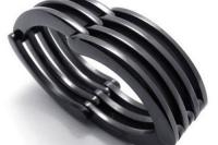 Geometric Slat Design Unisex Black Steel Ring