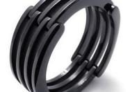 Geometric Slat Design Unisex Black Steel Ring
