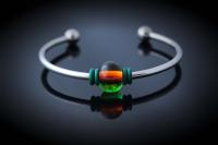 Torque Bangle With Colourful Glass Bead - Stainless Steel