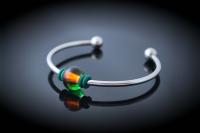 Torque Bangle With Colourful Glass Bead - Stainless Steel