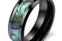 Tungsten Ring in Black With Shell Design