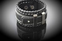 Vintage Punk Wide Cuff Double Bar Adjustable Leather Bracelet