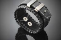 Vintage Punk Wide Cuff Double Bar Adjustable Leather Bracelet