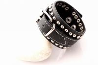 Wide Cuff Multi Stud Buckle Adjustable Leather Bracelet
