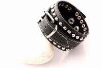 Wide Cuff Multi Stud Buckle Adjustable Leather Bracelet  