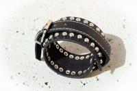 Wide Cuff Multi Stud Buckle Adjustable Leather Bracelet  