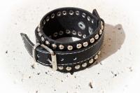 Wide Cuff Multi Stud Buckle Adjustable Leather Bracelet  