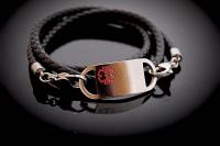 Medical Alert ID Tag Wrap Around Leather Bracelet