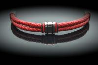 Red multi Layer Leather & Steel Bracelet - Customisable