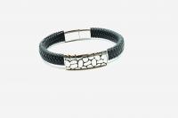 Wide Braid Leather Bracelet with Crocodile Effect Design