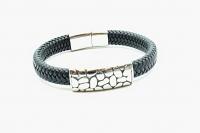 Wide Braid Leather Bracelet with Crocodile Effect Design