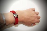 Red multi Layer Leather & Steel Bracelet - Customisable