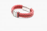 Red multi Layer Leather & Steel Bracelet - Customisable