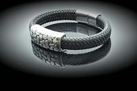 Wide Braid Leather Bracelet with Crocodile Effect Design