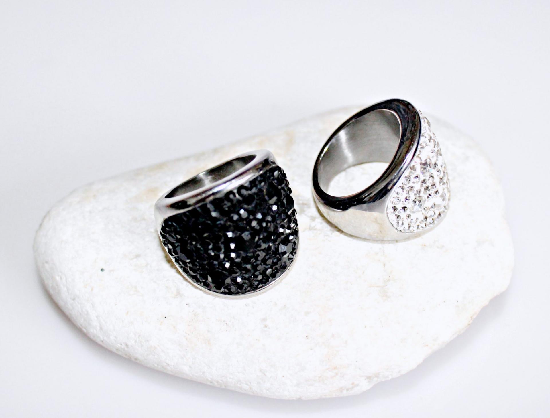 Stainless Steel Statement Ring - Austrian Crystal