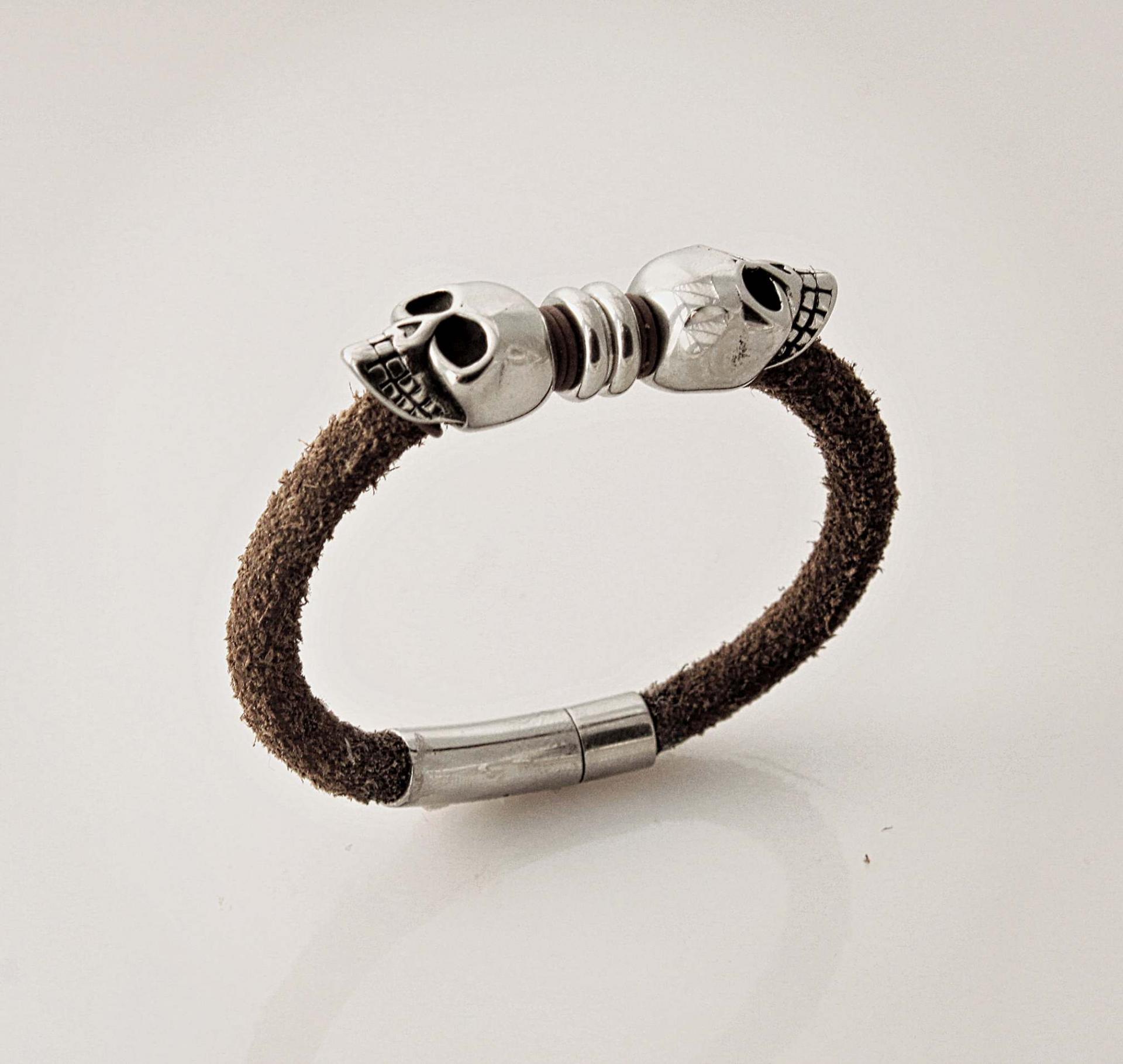 Baby Skull Rustic Brown Leather Bracelet -Customisable