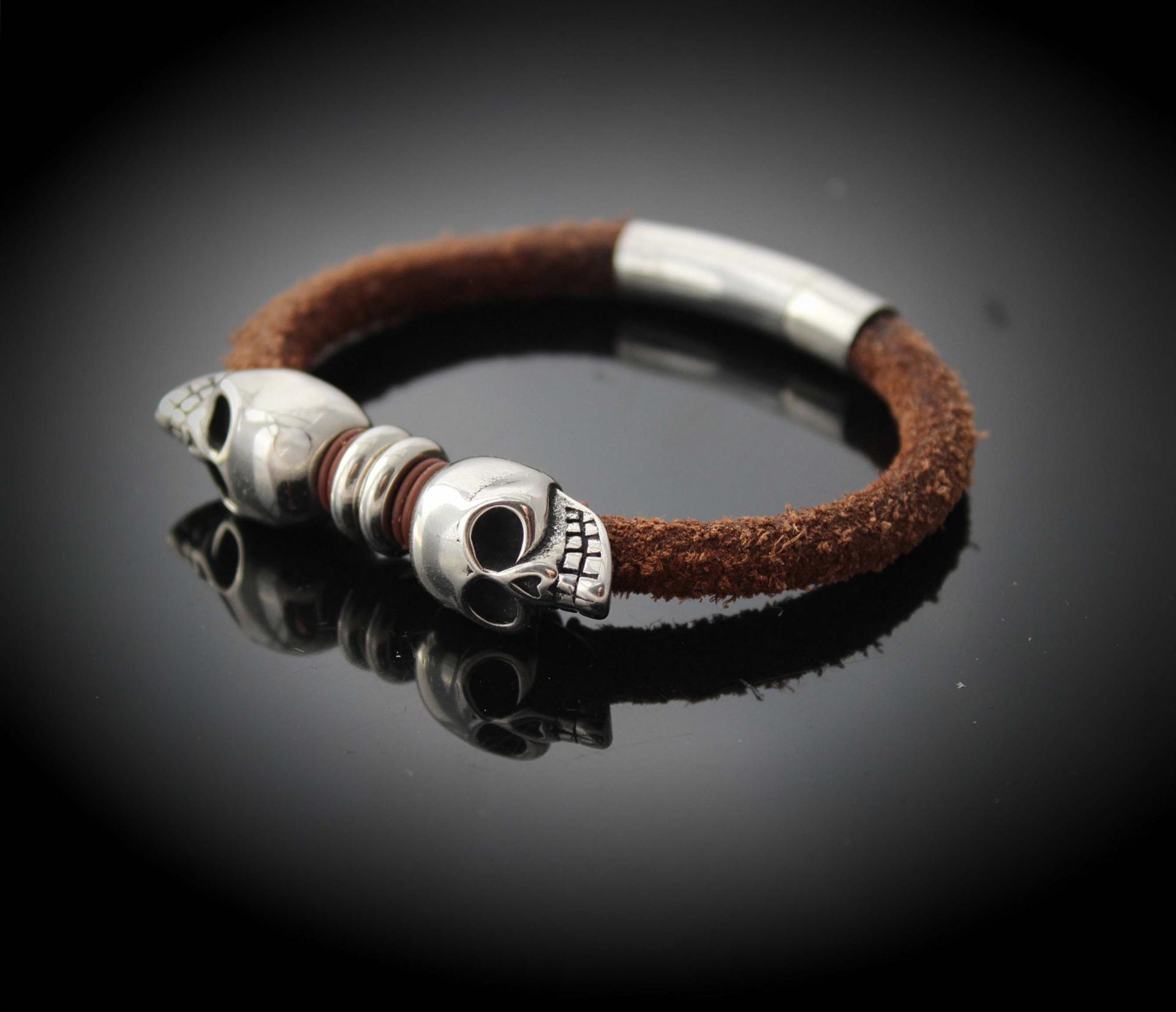 Baby Skull Rustic Brown Leather Bracelet -Customisable