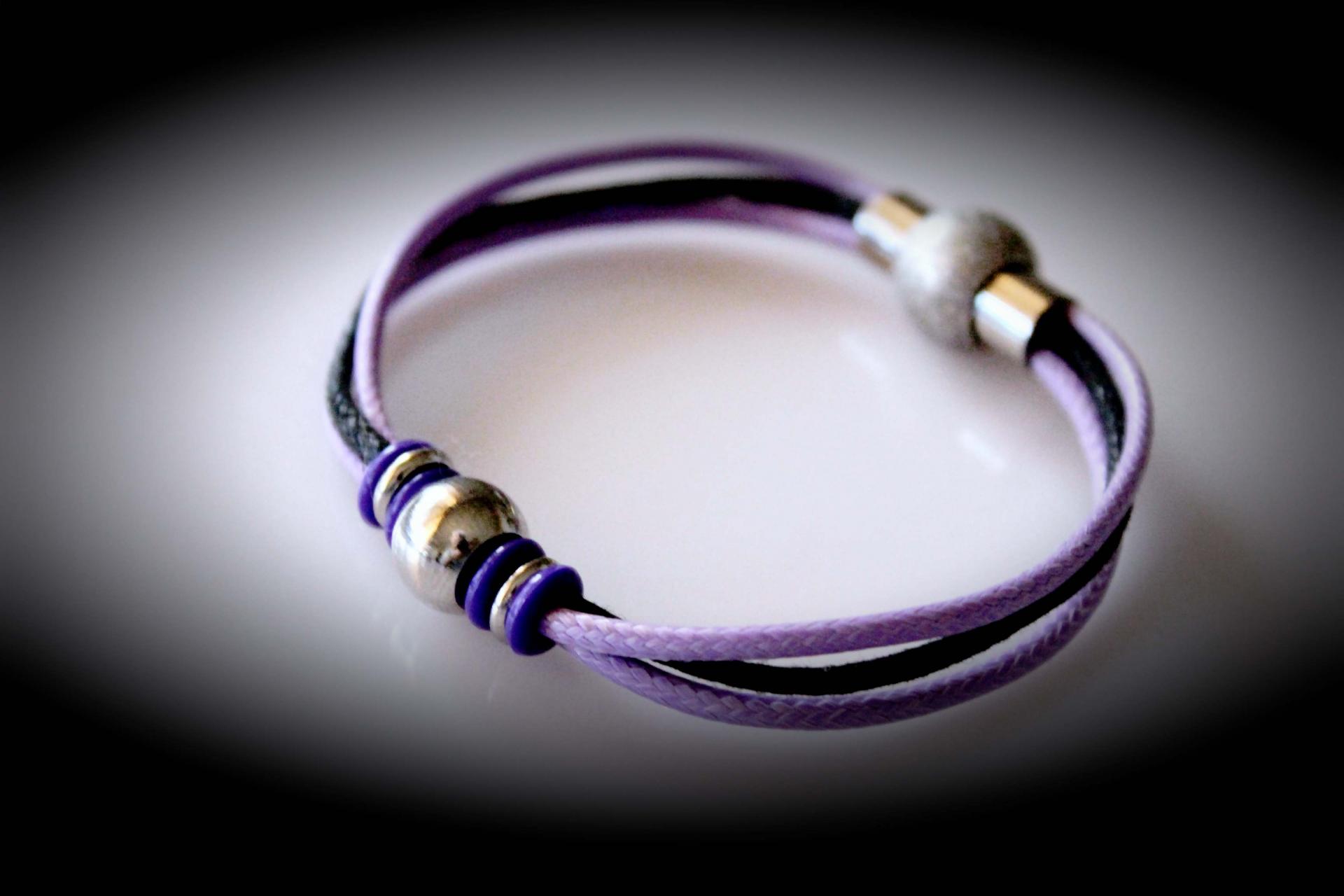 Chic Purple & Black Stainless Steel Bracelet - Customise Length & Colour