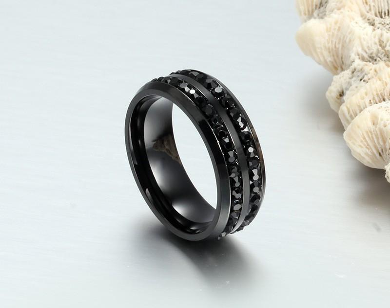 Black Crystal Titanium Ring - Unisex