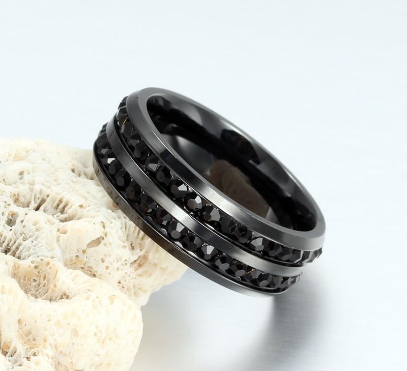 Black Crystal Titanium Ring - Unisex