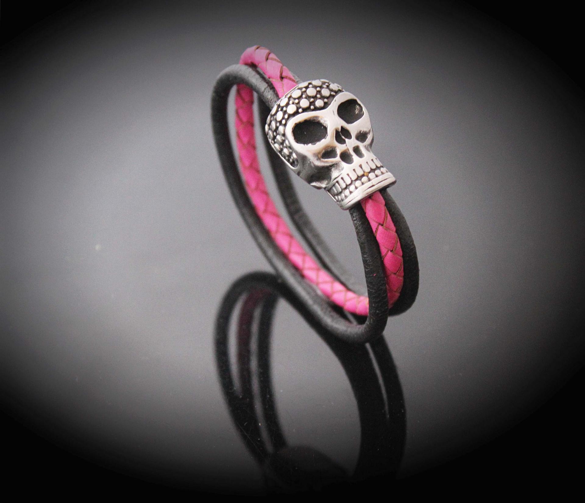 Black Eyed Skull Bracelet With A Multi Colour Strand Twist