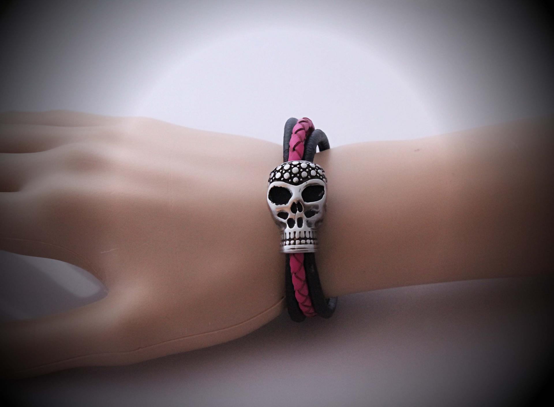 Black Eyed Skull Bracelet With A Multi Colour Strand Twist