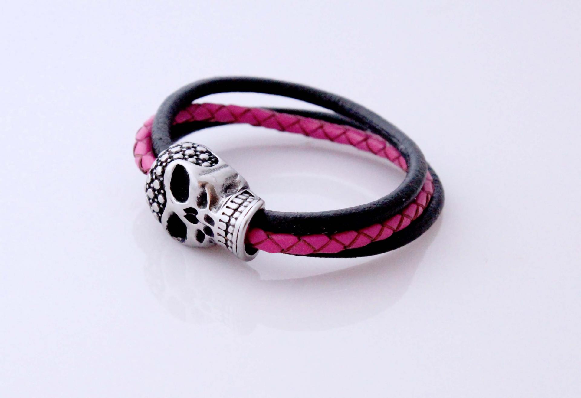 Black Eyed Skull Bracelet With A Multi Colour Strand Twist