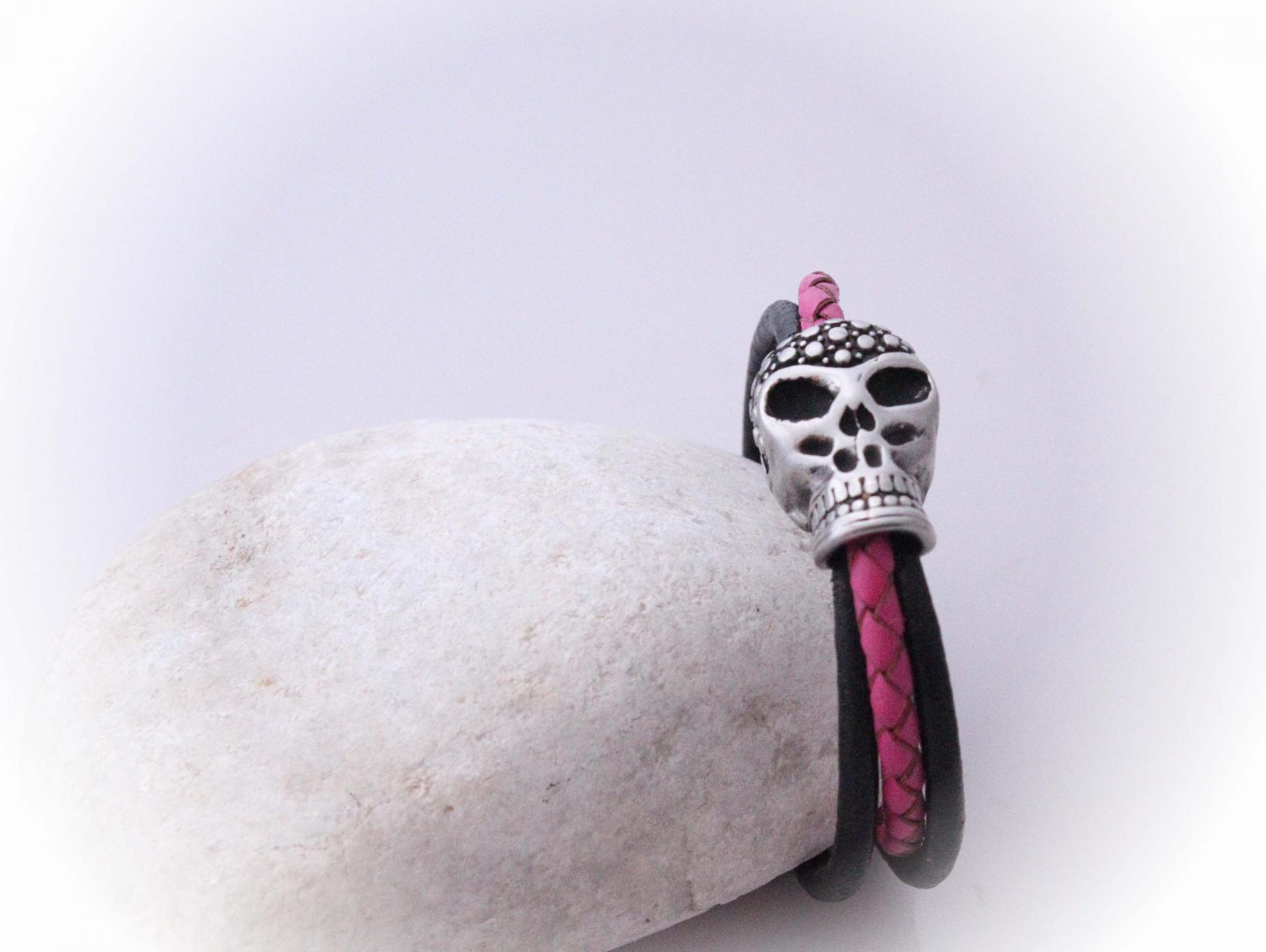 Black Eyed Skull Bracelet With A Multi Colour Strand Twist