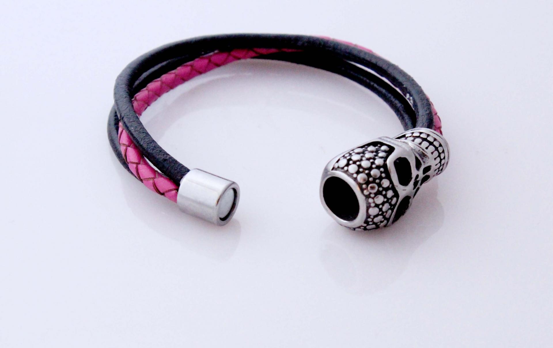 Black Eyed Skull Bracelet With A Multi Colour Strand Twist