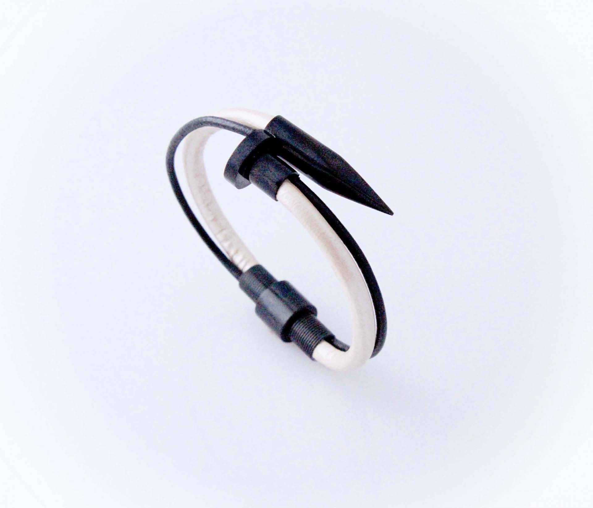 Black Nail and Screw Double Layer Bracelet -Choice of Leather Colour.