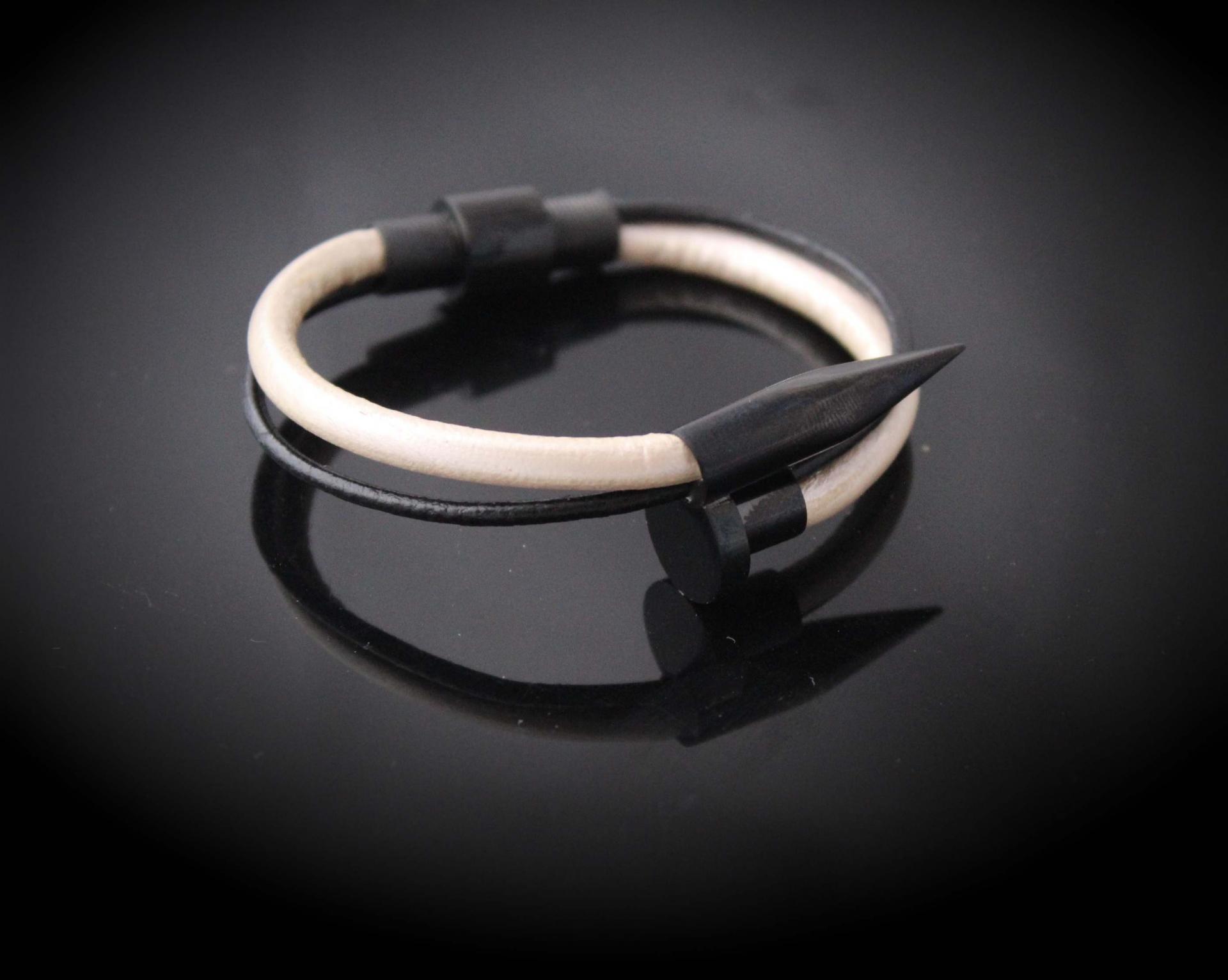 Black Nail and Screw Double Layer Bracelet -Choice of Leather Colour.