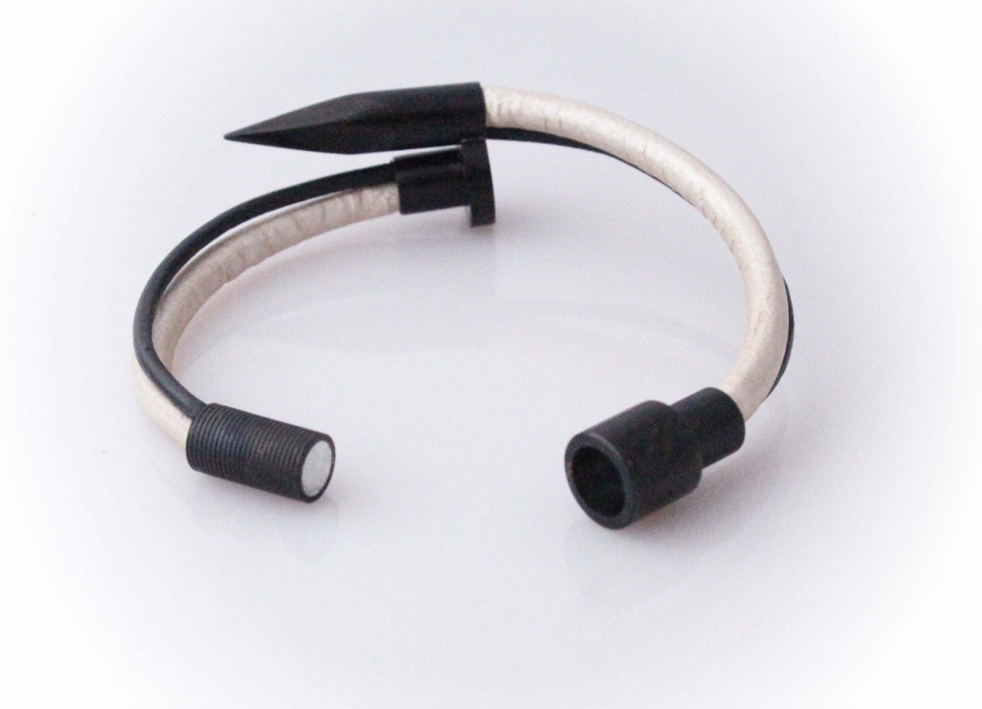 Black Nail and Screw Double Layer Bracelet -Choice of Leather Colour.