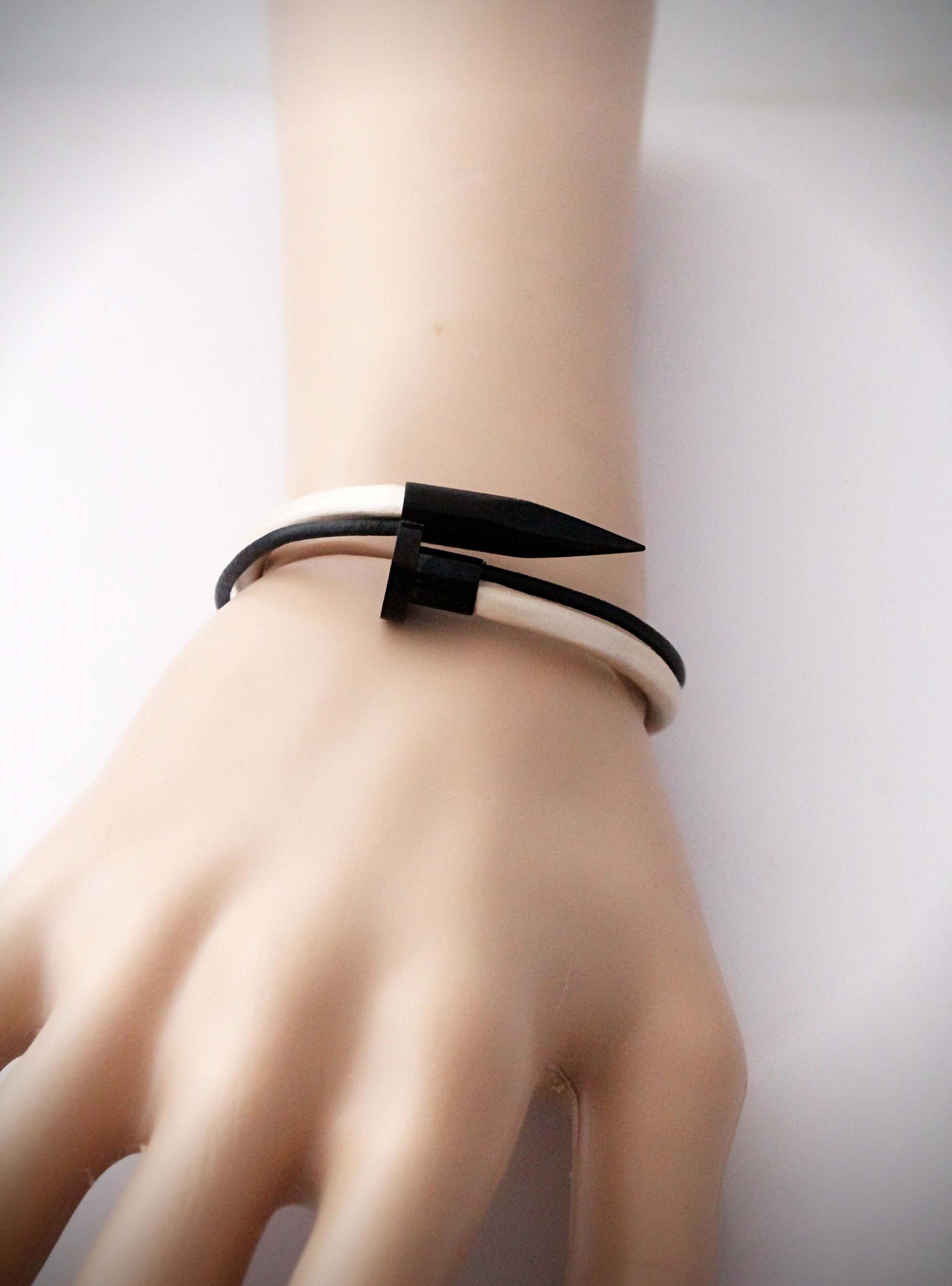 Black Nail and Screw Double Layer Bracelet -Choice of Leather Colour.