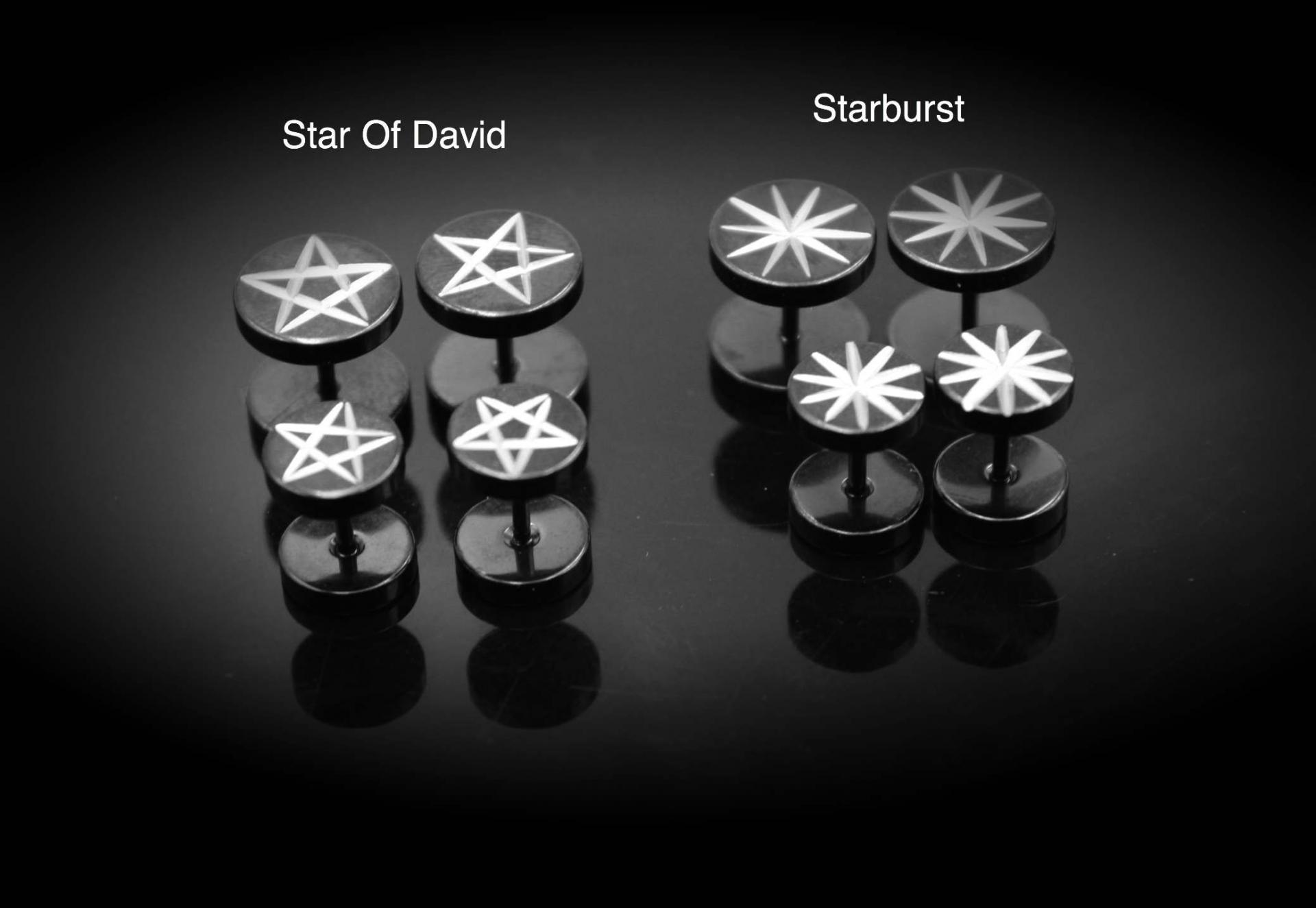 Black Fake Ear Plugs Star Designs