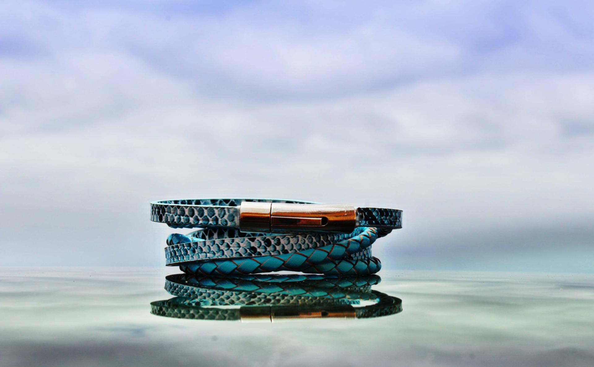 Blue Coiled Snake Wrap Around Double Layer Bracelet