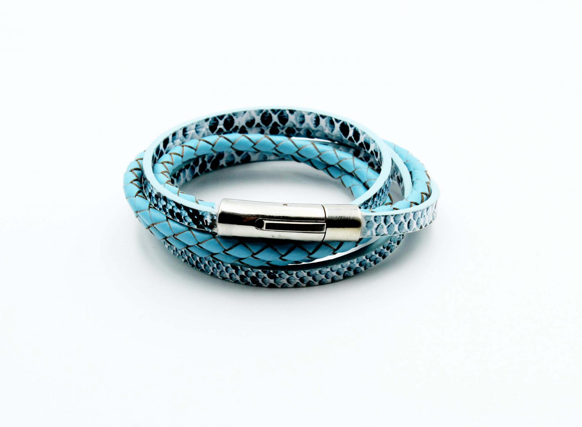 Blue Coiled Snake Wrap Around Double Layer Bracelet