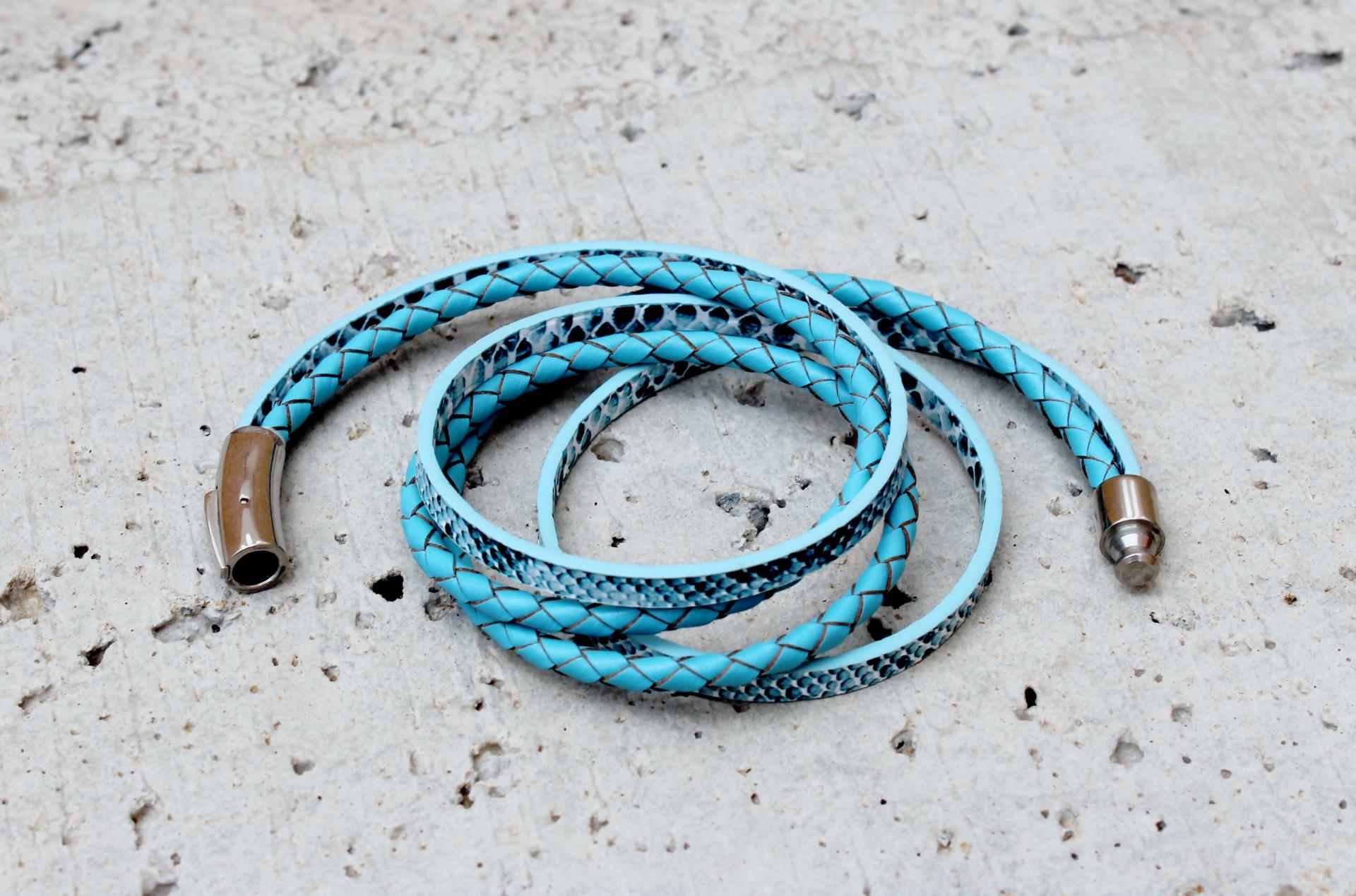 Blue Coiled Snake Wrap Around Double Layer Bracelet