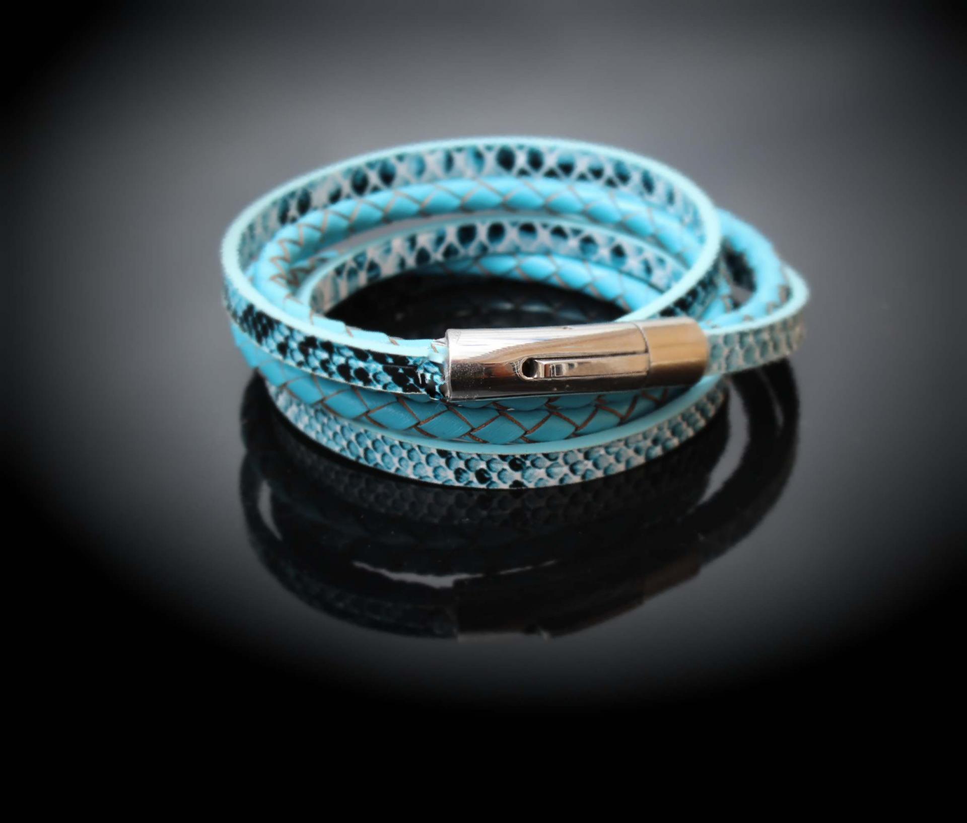 Blue Coiled Snake Wrap Around Double Layer Bracelet