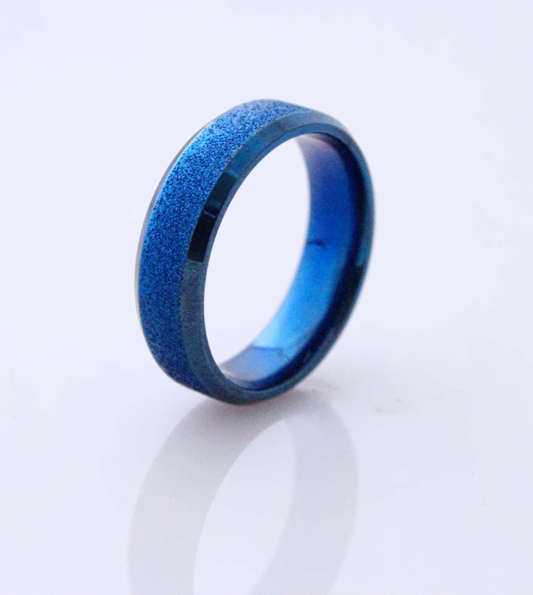 Blue Stainless Steel SandBlasted Ring