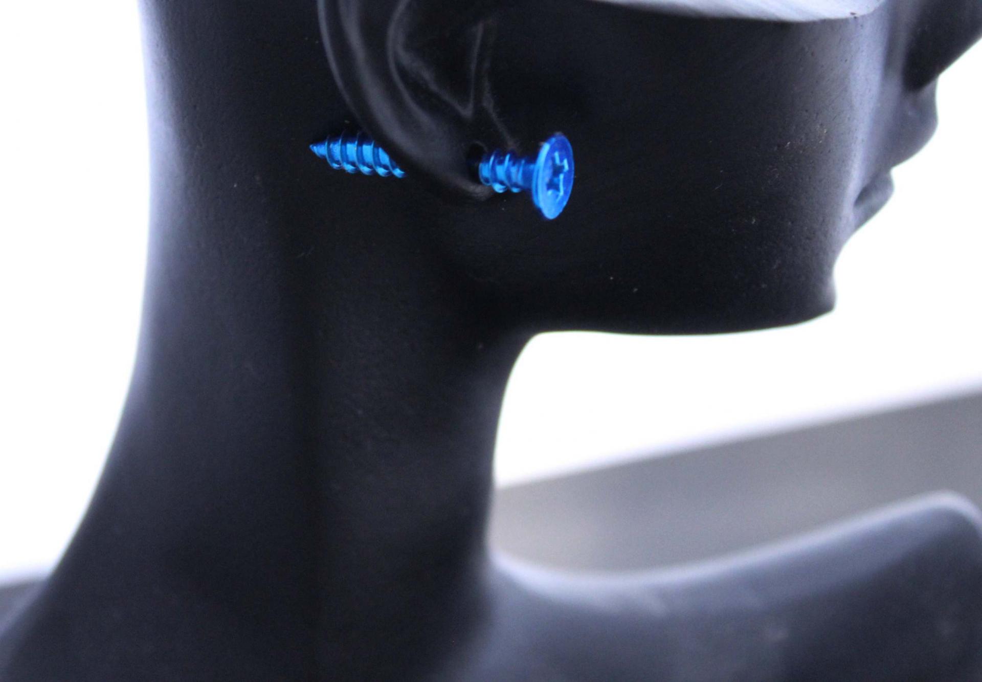 Blue Screw Nail Effect Earrings - Body Piercing Jewellery