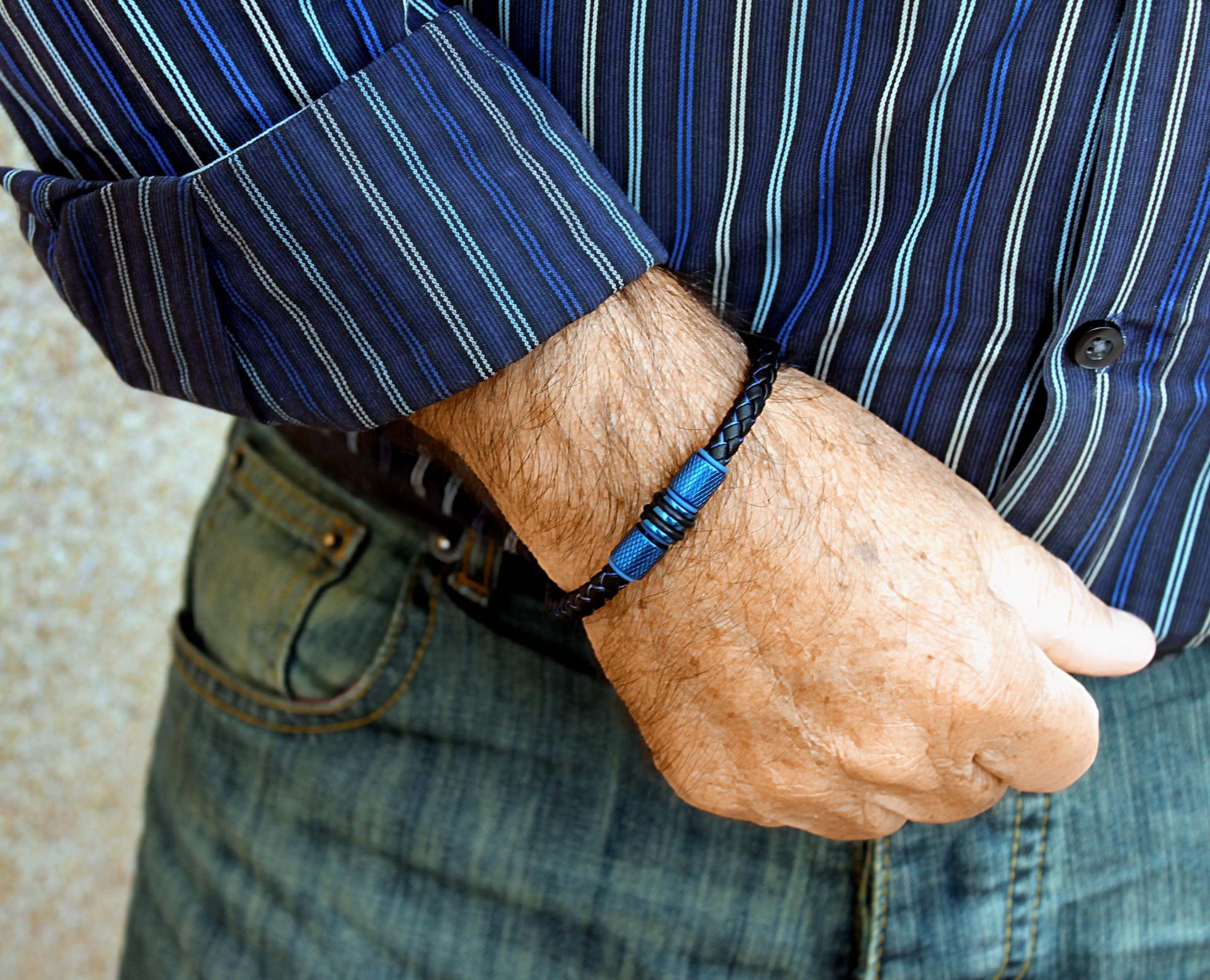 Electric Blue Contemporary Cutting Edge Leather Bracelet - Customise!