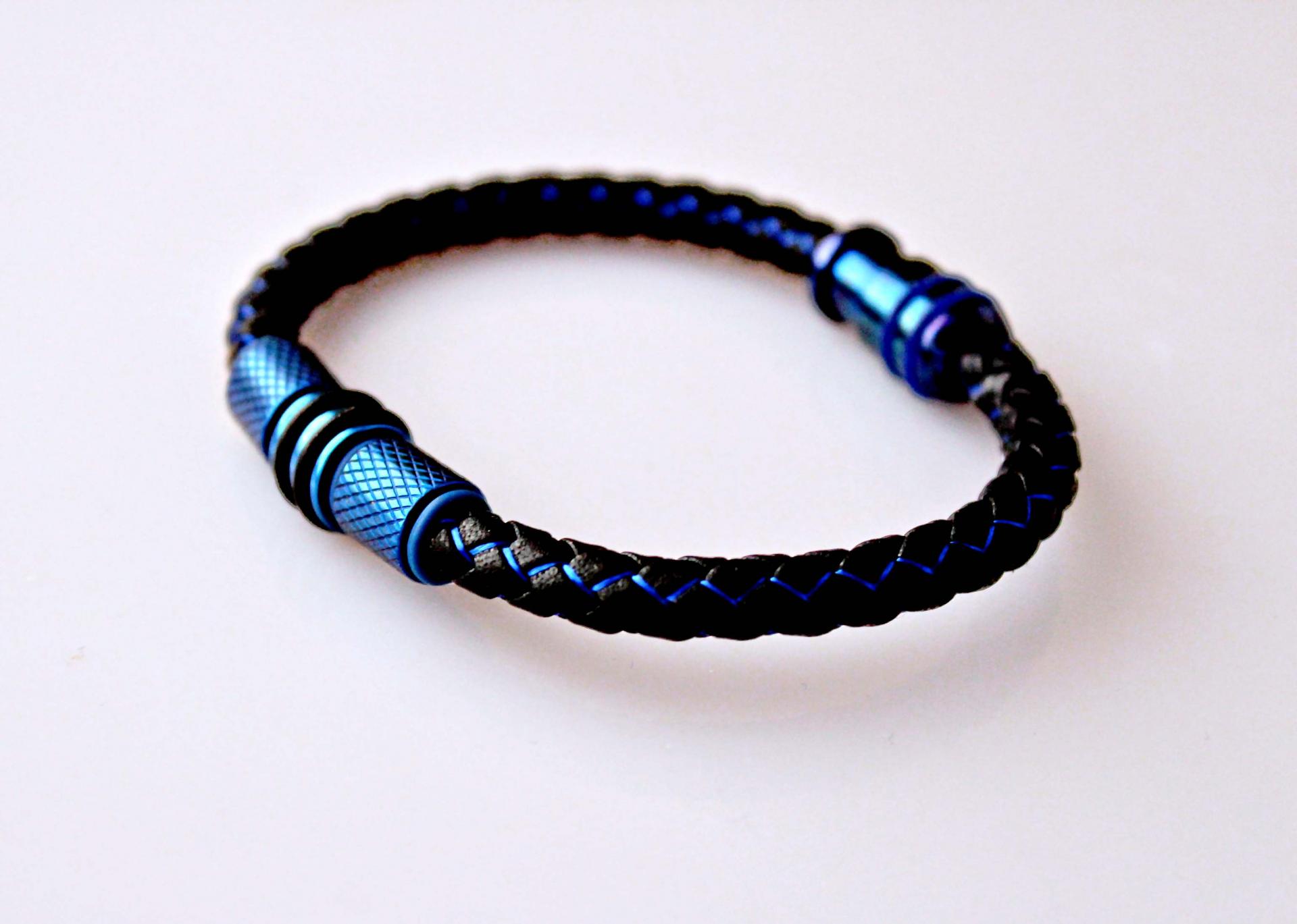 Electric Blue Contemporary Cutting Edge Leather Bracelet - Customise!