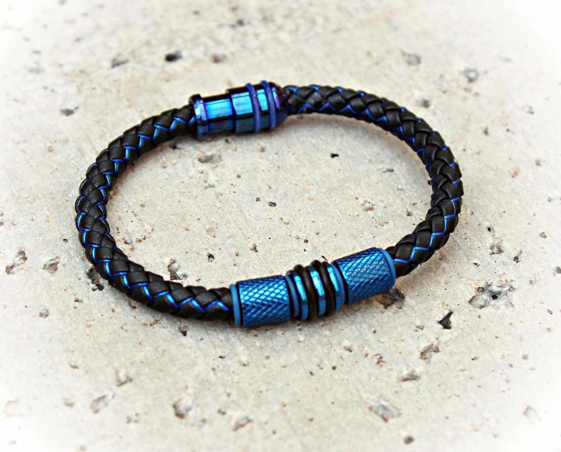 Electric Blue Contemporary Cutting Edge Leather Bracelet - Customise!