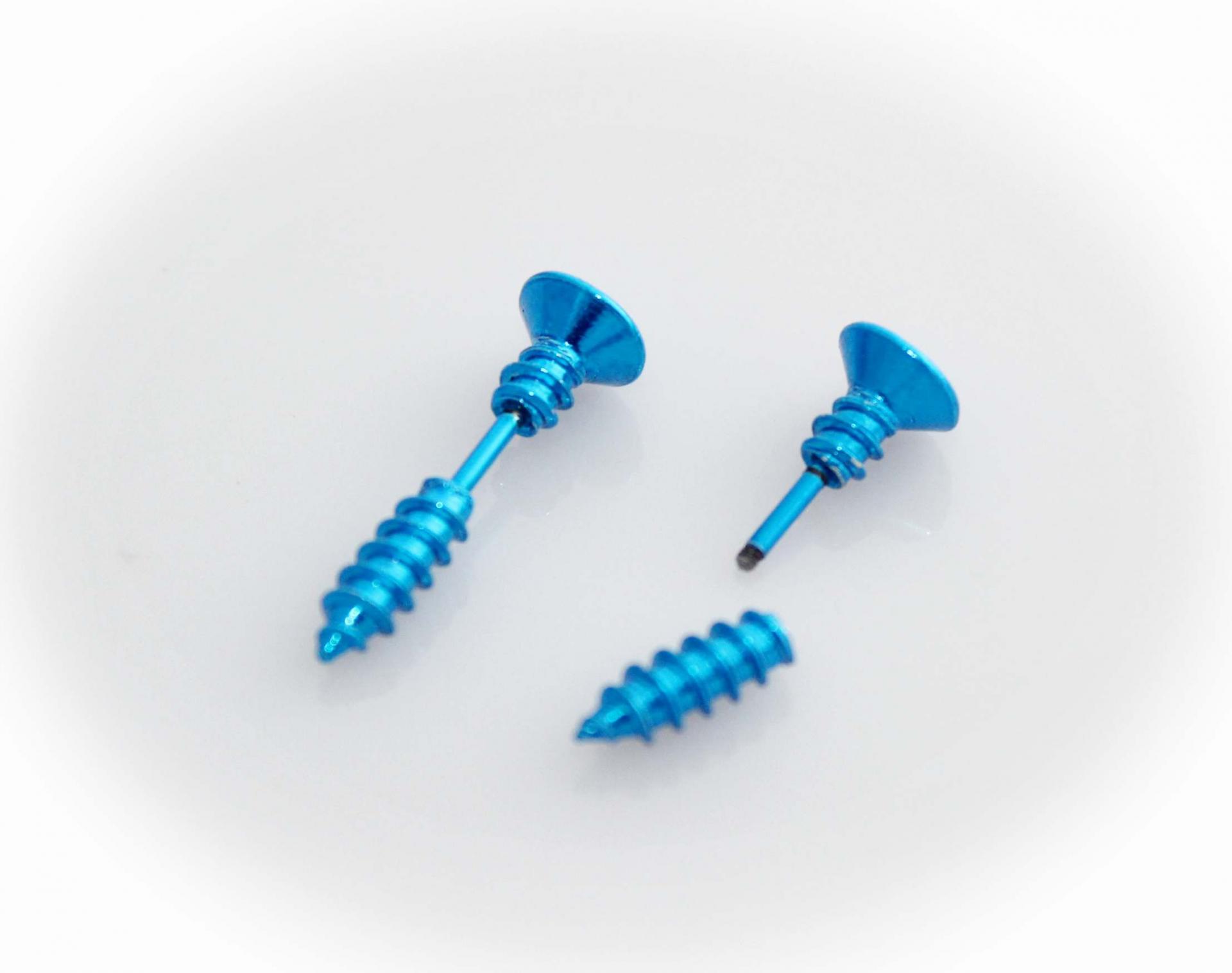 Blue Screw Nail Effect Earrings - Body Piercing Jewellery