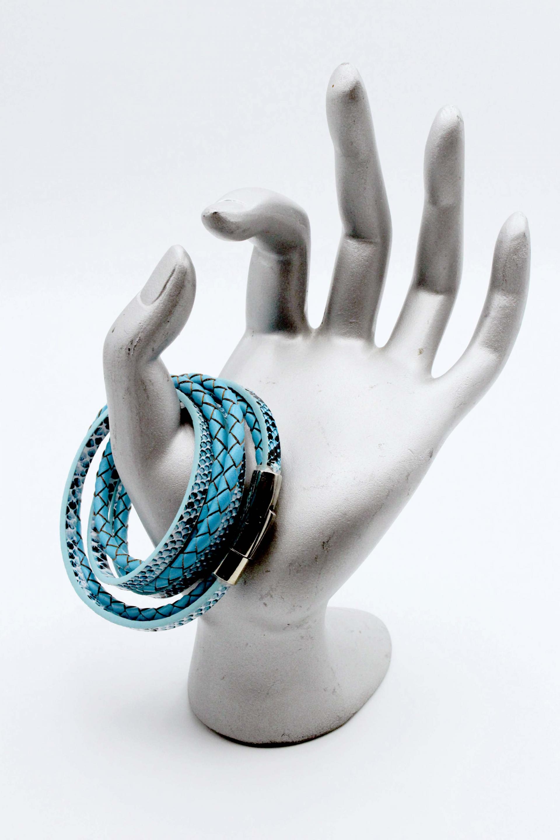 Blue Coiled Snake Wrap Around Double Layer Bracelet