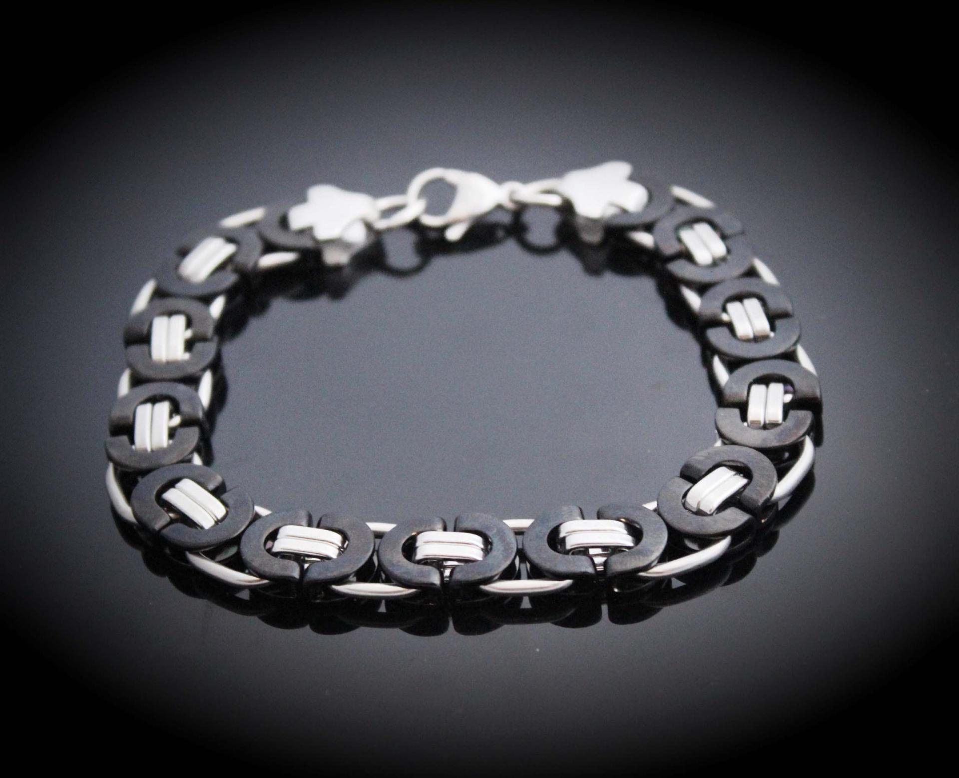 Stainless Steel Half Circle Black & Silver Link Chain Bracelet