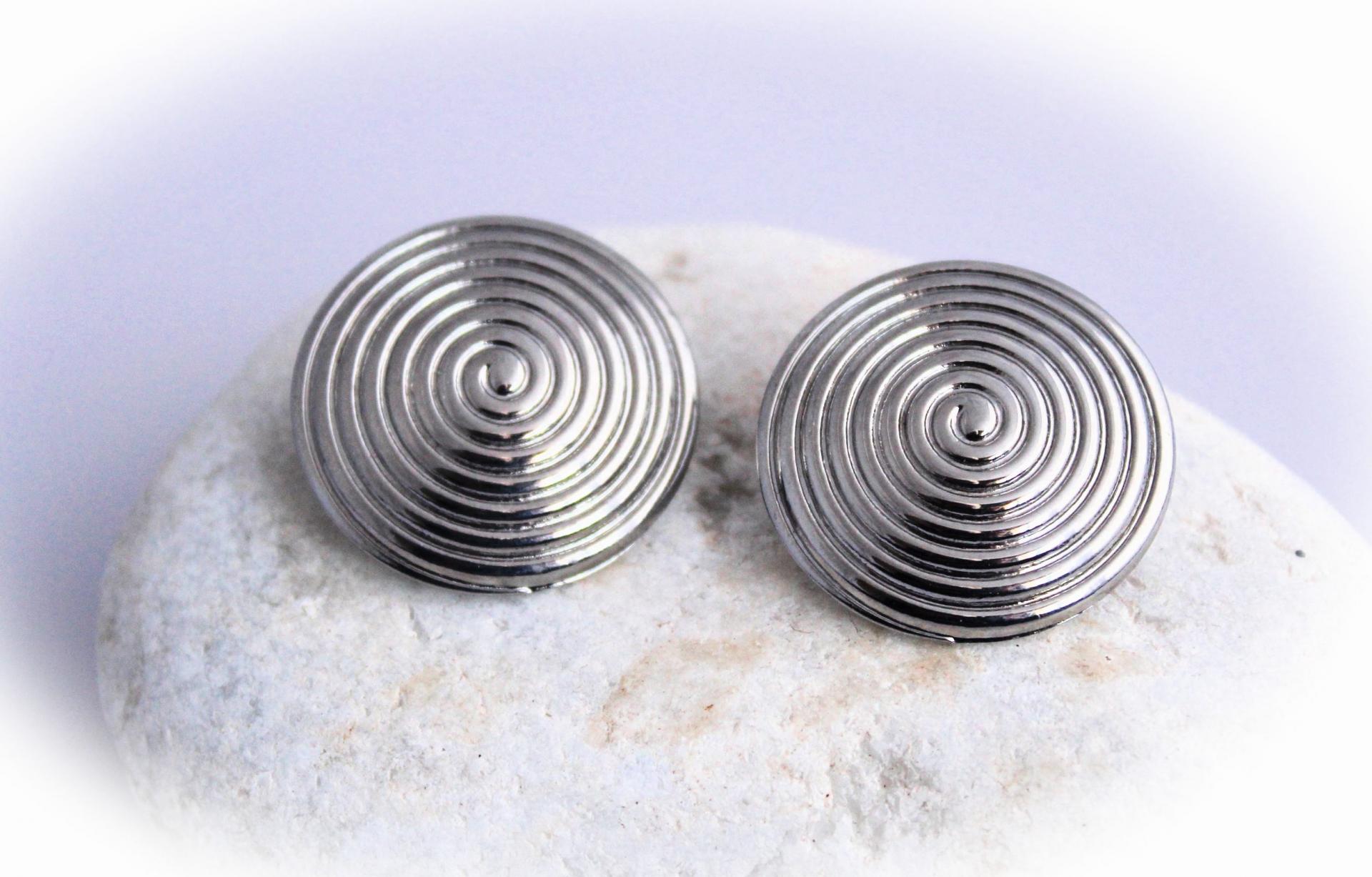 Bulls Eye Dome Circle Stud Earrings - Stainless Steel