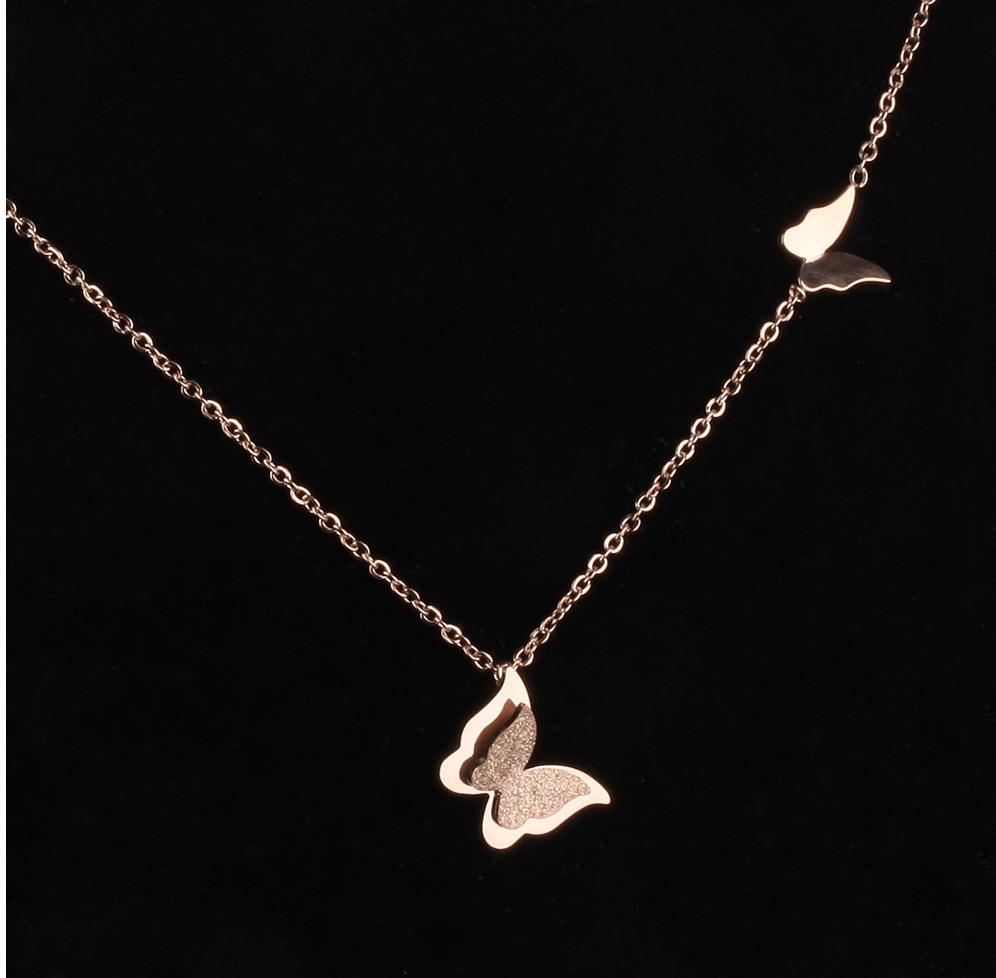 Butterfly Necklace Sandblasted Design In Rose Gold